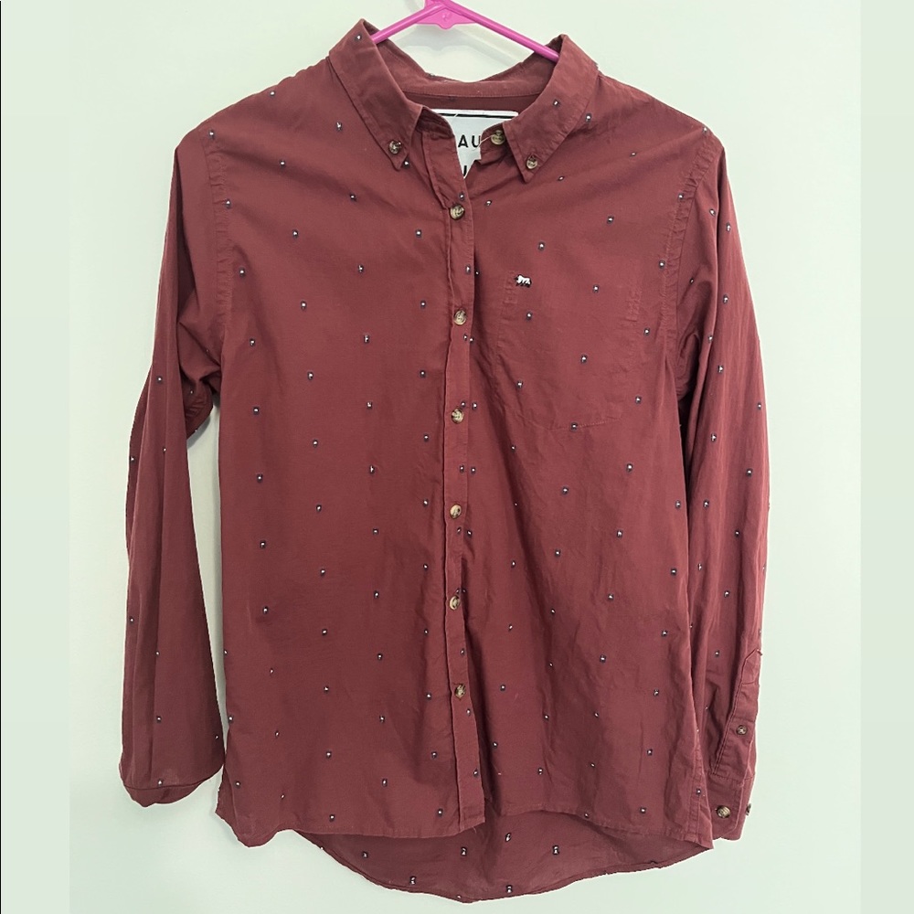 Burgundy Peau De Loup Long Sleeve Button Down Size 6